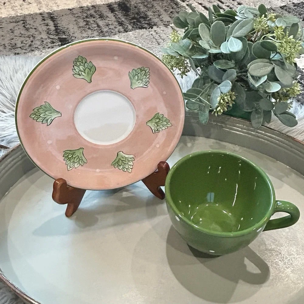 Bois D'Arc Tutti Fruitti by Essex Collection Cup & Saucer Set- Artichoke Design